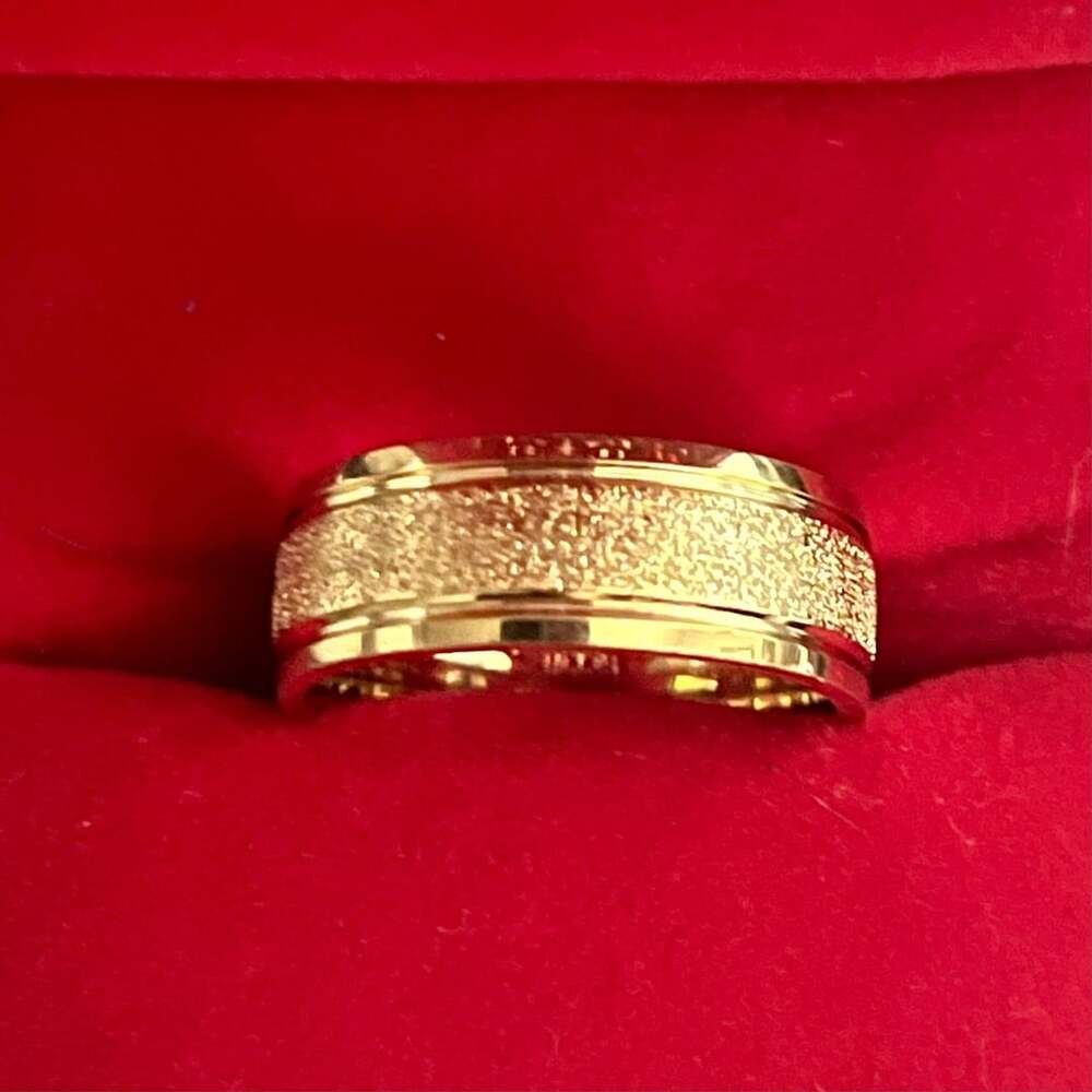 Tungsten Gold Textured Design Wedding 8mm Band Ring Size 9